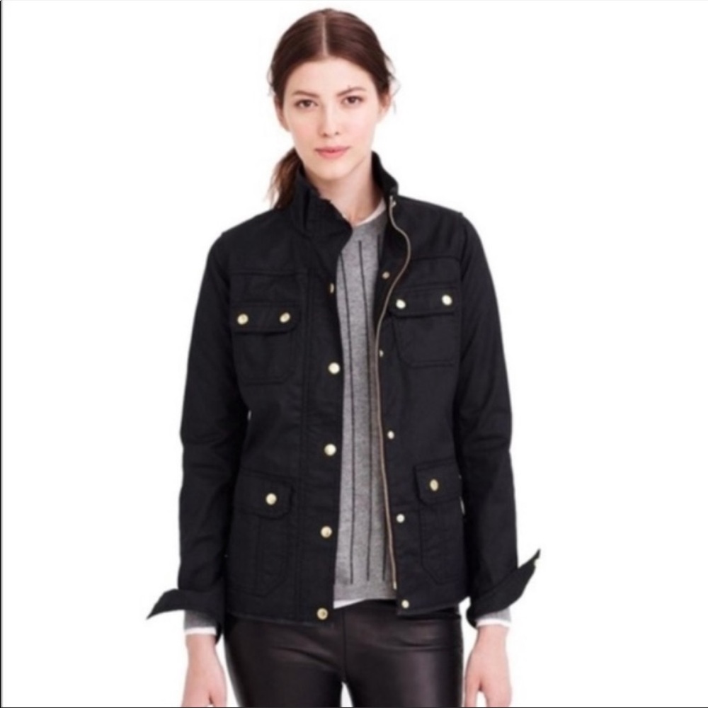 J. Crew Resincoated Twill Field Jacket in Black with Gold buttons